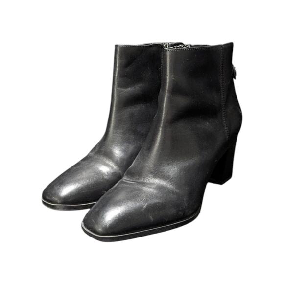 Franco Sarto Ilaria Black Leather Ankle Boots Heeled Booties Womens 10 Witchy - Picture 2 of 10